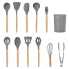 11 Pcs Silicone Cooking Utensil Set with Wooden Handles
