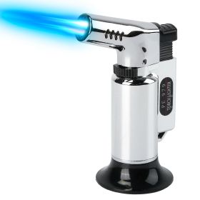 Culinary Adjustable Butane Torch Lighter, Refillable w/ Fire Lock (Gas Not Included) (Option: HG_CookBlowTorch(Silver)_GPCT2777)