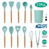 11 Pcs Silicone Cooking Utensil Set with Wooden Handles