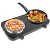 2000W Portable Electric Double Burner Hot Plate with 5 Temperature Adjustments & Non-Slip Rubber Feet, Compact