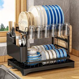 Large Kitchen Counter Drying Rack With Drainage Board (Color: Black)