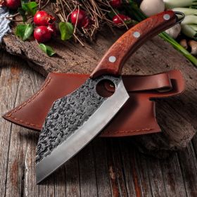 Segmented Forged Picnic Knife, Leather Sheath (Option: Ring vegetables cut-Sheath)