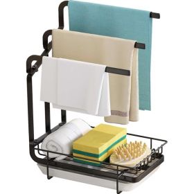 Kitchen Sink Sponge Rack With Removable Drain Tray, Metal (Color: Black)