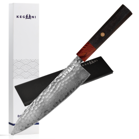 KEGANI Damascus Japanese Chef Knife, Natural Hammered, Rosewood Handle (Option: Chef knife)