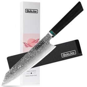 QULAJOY Classic 9 Inch Japanese Chef Knife - Handcrafted - Octagonal Ebony Wood Handle With Sheath (Option: Kiritsuke)