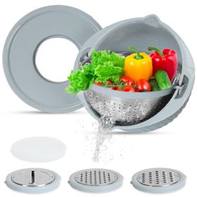 Stainless Steel Multifunctional Mixing Bowl with Lid Set (Option: Blue)