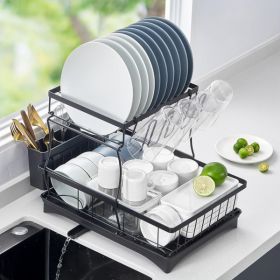 Large Kitchen Counter Cutlery Drain Rack (Color: Black)