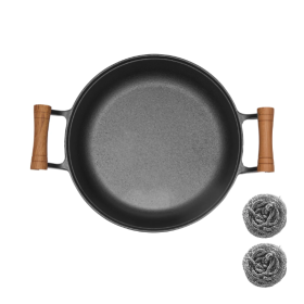 WANGYUANJI 11.8Pancake Griddle With Wooden Handle, Cast Iron Skillet, Uncoated Pan For Home, Thickened Non-Stick Skillet, Multi-Purpose Skillet With W (Color: Black)