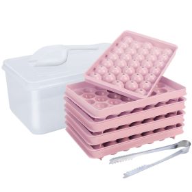 132Pcs (4 Packs) Small Circle Ice Ball Mold with Lid Bin (Option: Pink)