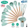 11 Pcs Silicone Cooking Utensil Set with Wooden Handles
