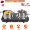 2000W Portable Electric Double Burner Hot Plate with 5 Temperature Adjustments & Non-Slip Rubber Feet, Compact