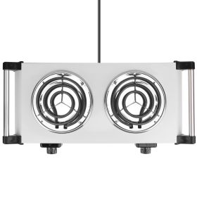 2000W Electric Dual Burner Portable Coil Heating Hot Plate with 5 Temperature Adjustments (Option: Silver_Double)