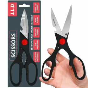 Heavy Duty Multi-Purpose Kitchen Scissors With Nutcracker & Can/Bottle Opener (Color: Black)