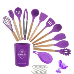 33 pcs Wooden Handle Silicone Spoon Shovel Set (Color: Purple)