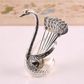 1 Set Coffee Dessert Spoons with Swan Shaped Base Holder Cutlery Set; Zinc Alloy Metal (Color: Silvery, size: Spoon)