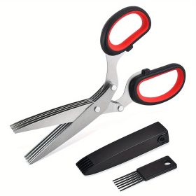 1PC 5 Blade Kitchen Herb Shears (size: Black & Red)