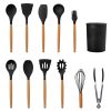 11Pcs Silicone Cooking Utensil Set With Wooden Handles