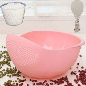 Multi-Functional Kitchen Washing Basket (Color: 3PCS Pink Rice Washing Machine With Rice Cup Rice Spoon)