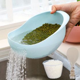 Multi-Functional Kitchen Washing Basket (Color: 3PCS Blue Rice Washing Machine With Rice Cup Rice Spoon)