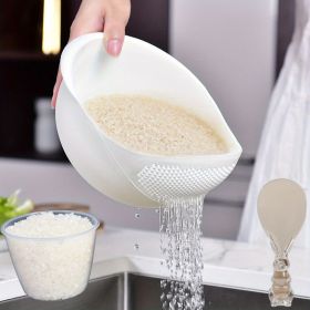 Multi-Functional Kitchen Washing Basket (Color: 3PCS White Rice Washing Machine With Rice Cup Rice Spoon)