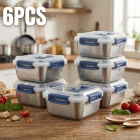 Yakimoto Extra-Large Stainless Steel Food Containers With Blue Lids (Quantity: 6Pcs)