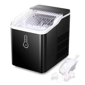26Lbs in 24 Hours Countertop Ice Maker Machine with Ice Scoop & Basket;  Black (Color: Black)