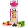 32OZ Fruit Infuser Sport Water Bottle w/ Flip Top Lid; Anti-Slip Grips
