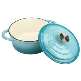 3 QT Enamel Cast Iron Dutch Oven with Lid (Color: teal)