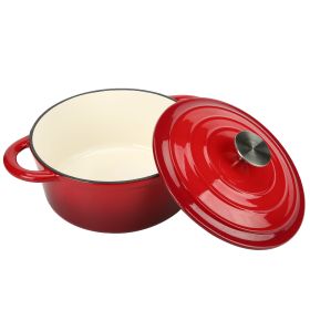 3 QT Enamel Cast Iron Dutch Oven with Lid (Color: Red)