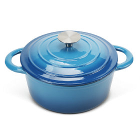 3 QT Enamel Cast Iron Dutch Oven with Lid (Color: Blue)