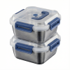 Yakimoto Extra-Large Stainless Steel Food Containers With Blue Lids