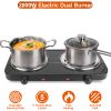 2000W Portable Electric Double Burner Hot Plate with 5 Temperature Adjustments & Non-Slip Rubber Feet, Compact