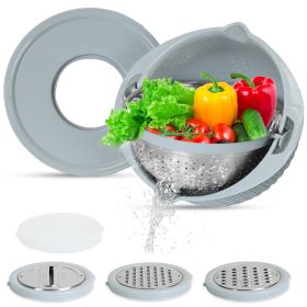 Multifunctional Stainless Steel Mixing Bowl with Lid Set (Option: ColanderBlue)