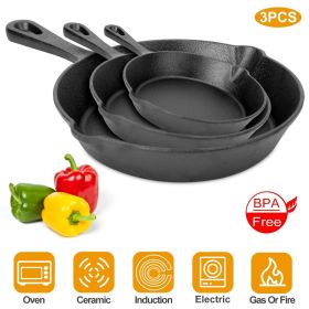 NewHome 3 Piece Pre-Seasoned Non-Stick Cast Iron Skillet Set (Color: Black)