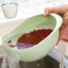 Multi-Functional Kitchen Washing Basket (Color: 3PCS Green Rice Washing Machine With Rice Cup Rice Spoon)