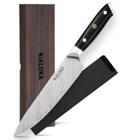 8 Inch High Carbon Steel Japanese Chef's Knife, G10 Handle, Black, Titanium Coated Blade (size: Silver Waves Blade)