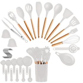 35Pcs Kitchen Cooking Utensils Set with Holder (Color: White)