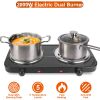 2000W Portable Electric Double Burner Hot Plate with 5 Temperature Adjustments & Non-Slip Rubber Feet, Compact