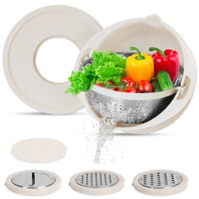 Multifunctional Stainless Steel Mixing Bowl with Lid Set (Option: ColanderBeige)