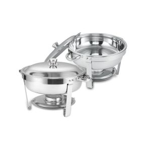 2 Pcs Round Buffet Catering Dish Set (Color: Silver)