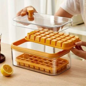 101oz Silicone Ice Cube Tray-64 Grid With Lid And Bin (Color: Orange 64 Grid Ice Tray Mold)