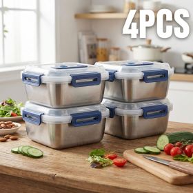 Yakimoto Extra-Large Stainless Steel Food Containers With Blue Lids (Quantity: 4Pcs)