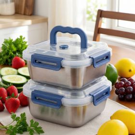 Yakimoto Extra-Large Stainless Steel Food Containers With Blue Lids (Quantity: 2PC)